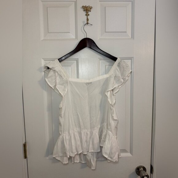 Lucky Brand Blouse Size Small NWT Square Neck Peplum White Ruffle - Picture 5 of 5